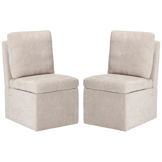 Stansberry Chenille Upholstered Armless Dining Chair with Under Seat Storage and Caster Wheels (Set of 2)