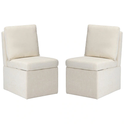 Stansberry Chenille Upholstered Armless Dining Chair with Under Seat Storage and Caster Wheels (Set of 2)