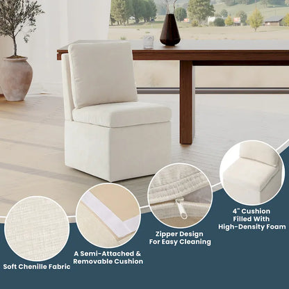Stansberry Chenille Upholstered Armless Dining Chair with Under Seat Storage and Caster Wheels (Set of 2)