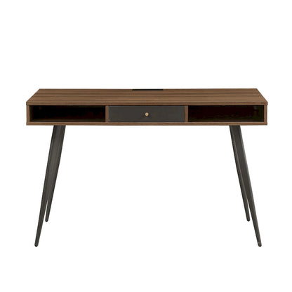 Mid Century Writing Study Desk with Built In USB and Power Outlet and 2 Storage Spaces for Home Office and Study or Bedroom