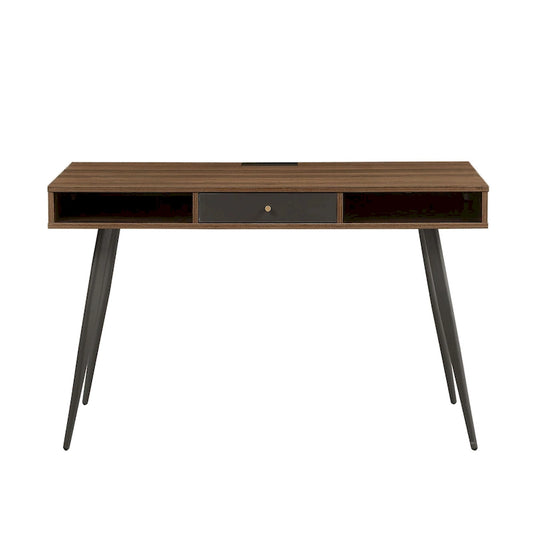 Mid Century Writing Study Desk with Built In USB and Power Outlet and 2 Storage Spaces for Home Office and Study or Bedroom
