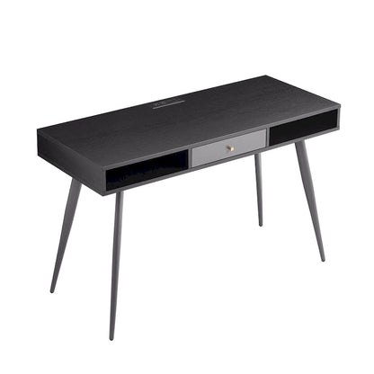 Mid Century Writing Study Desk with Built In USB and Power Outlet and 2 Storage Spaces for Home Office and Study or Bedroom