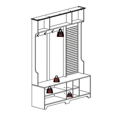 Modern Style Coat Rack with Shoe Bench, Shoe Storage, Storage Shelves and Pegboard, for Entrance and Hallway, Living Room