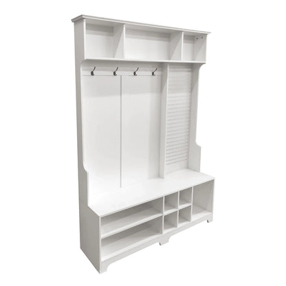 Modern Style Coat Rack with Shoe Bench, Shoe Storage, Storage Shelves and Pegboard, for Entrance and Hallway, Living Room
