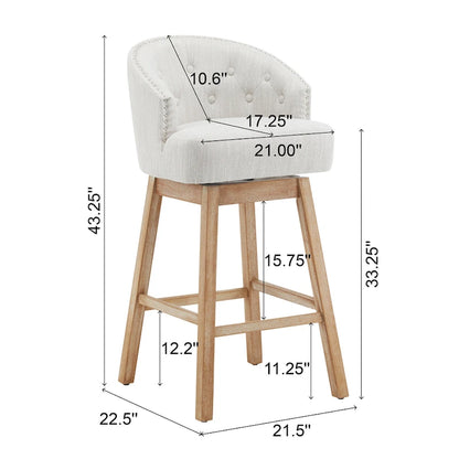 Roomfitters 33.25 Swivel Upholstered Counter Stools, Set of 2 Armless Bar Chairs with Rubberwood Frame and Footrest