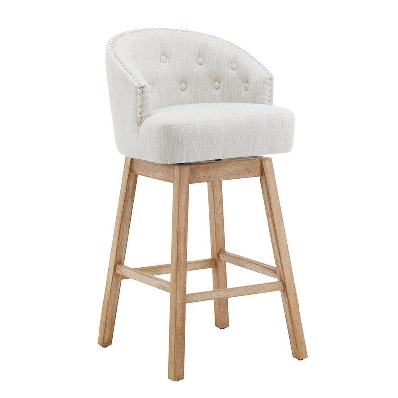 Roomfitters 33.25 Swivel Upholstered Counter Stools, Set of 2 Armless Bar Chairs with Rubberwood Frame and Footrest