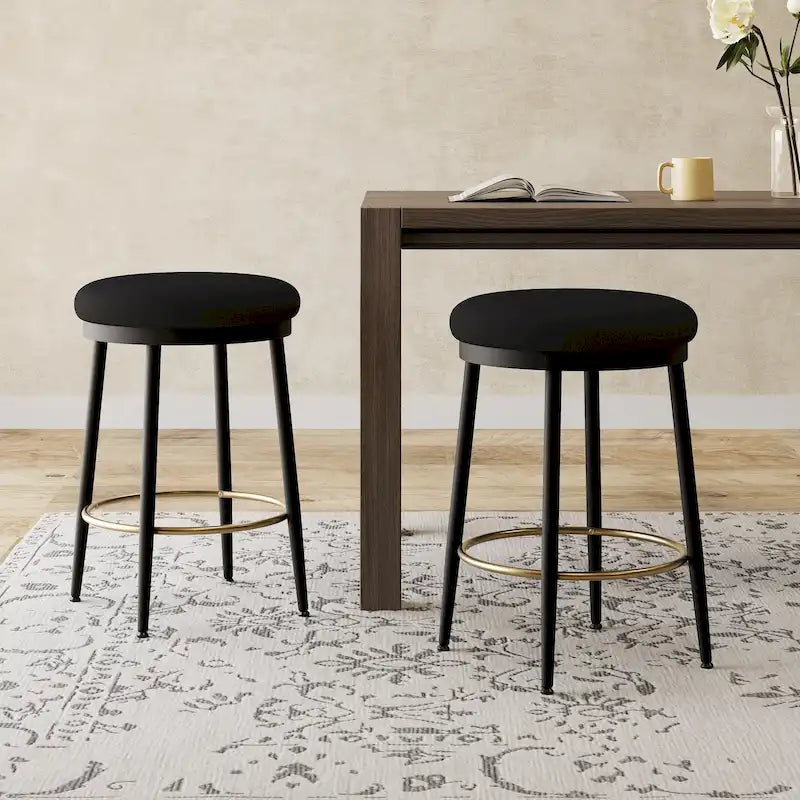 Roomfitters Modern Counter Stools, Set of 2 Bar Height Chairs with Iron Frame, Cushioned Seat and Footrest