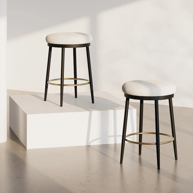 Roomfitters Modern Counter Stools, Set of 2 Bar Height Chairs with Iron Frame, Cushioned Seat and Footrest