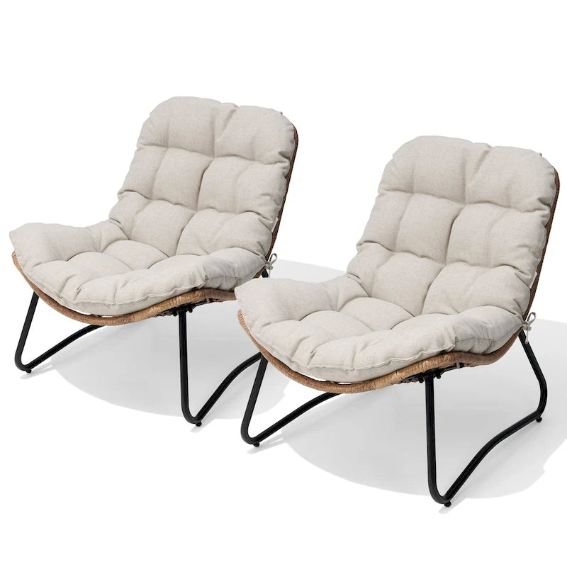 Outdoor Papasan Chairs with Cushion PE Rattan Patio Cozy Chairs with Side Table