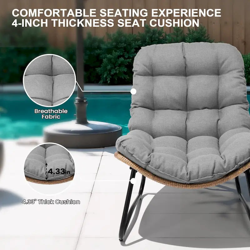 Outdoor Papasan Chairs with Cushion PE Rattan Patio Cozy Chairs with Side Table
