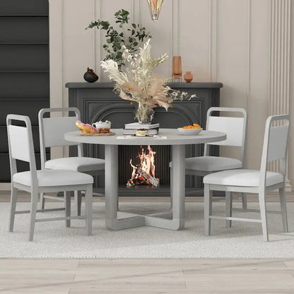 5-Piece Round Dining Table Set Vintage Wood Dining Table and Chair Set with Radial Wood Grain Top for Dining Room Kitchen
