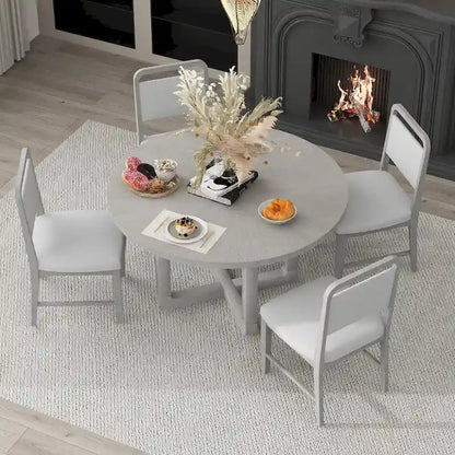 5-Piece Round Dining Table Set Vintage Wood Dining Table and Chair Set with Radial Wood Grain Top for Dining Room Kitchen