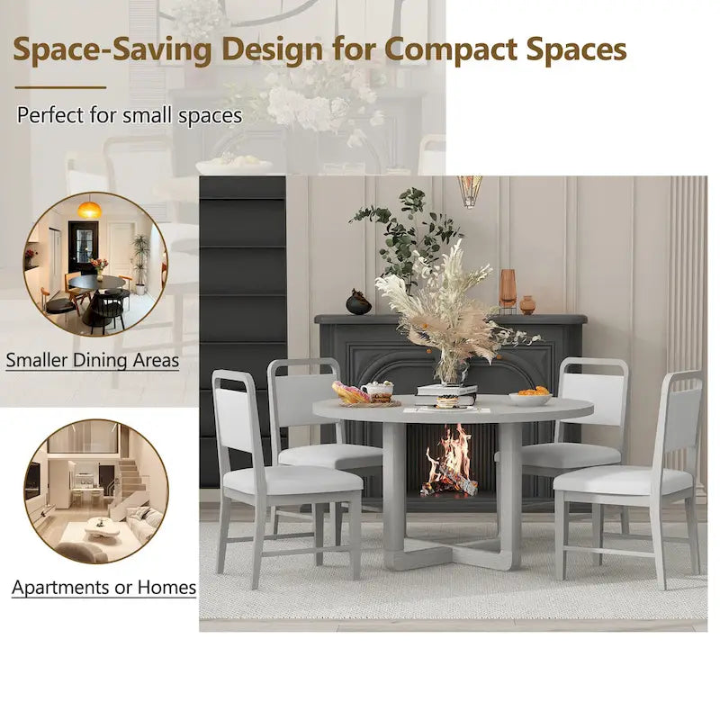 5-Piece Round Dining Table Set Vintage Wood Dining Table and Chair Set with Radial Wood Grain Top for Dining Room Kitchen