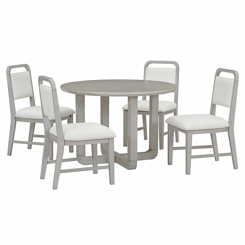 5-Piece Round Dining Table Set Vintage Wood Dining Table and Chair Set with Radial Wood Grain Top for Dining Room Kitchen