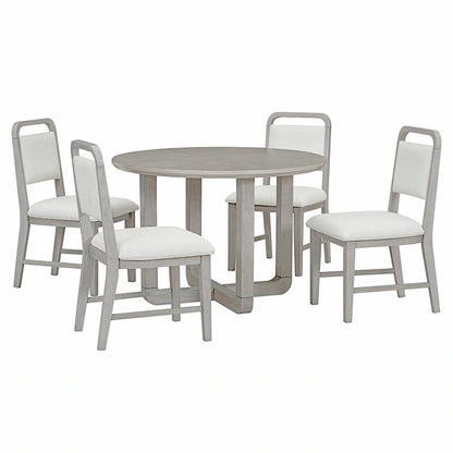 5-Piece Round Dining Table Set Vintage Wood Dining Table and Chair Set with Radial Wood Grain Top for Dining Room Kitchen
