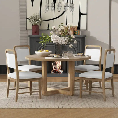 5-Piece Round Dining Table Set Vintage Wood Dining Table and Chair Set with Radial Wood Grain Top for Dining Room Kitchen