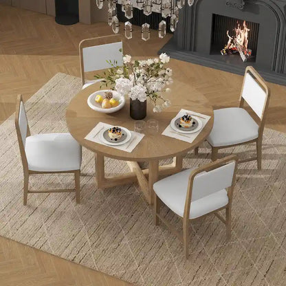 5-Piece Round Dining Table Set Vintage Wood Dining Table and Chair Set with Radial Wood Grain Top for Dining Room Kitchen