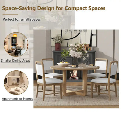 5-Piece Round Dining Table Set Vintage Wood Dining Table and Chair Set with Radial Wood Grain Top for Dining Room Kitchen