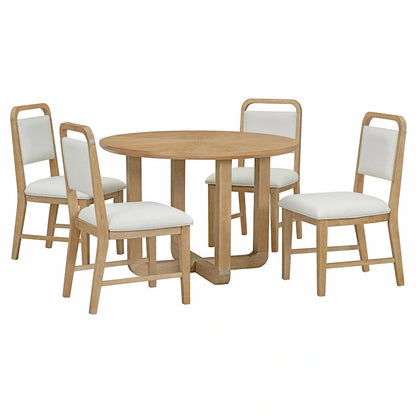 5-Piece Round Dining Table Set Vintage Wood Dining Table and Chair Set with Radial Wood Grain Top for Dining Room Kitchen