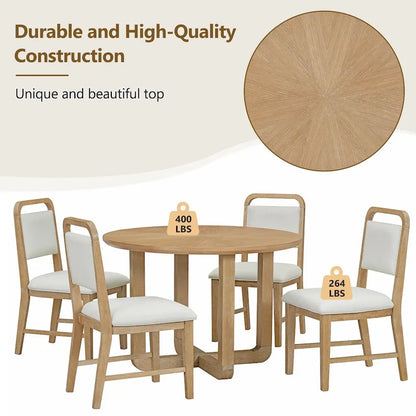 5-Piece Round Dining Table Set Vintage Wood Dining Table and Chair Set with Radial Wood Grain Top for Dining Room Kitchen