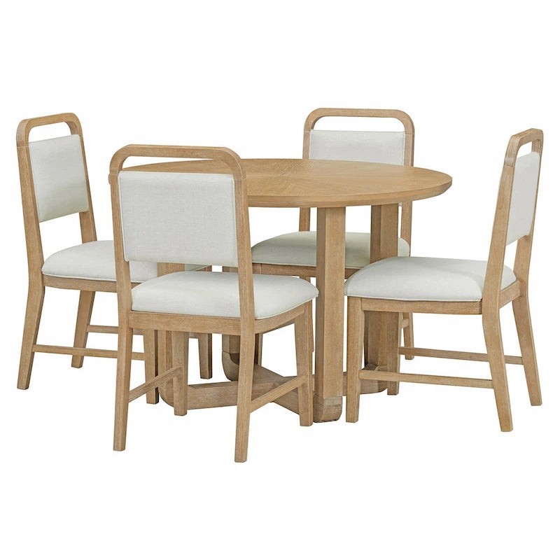 5-Piece Round Dining Table Set Vintage Wood Dining Table and Chair Set with Radial Wood Grain Top for Dining Room Kitchen