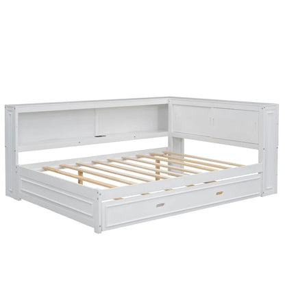 Full Daybed with Shelves, USB Charging, LED Lights & Twin Trundle