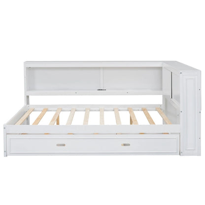 Full Daybed with Shelves, USB Charging, LED Lights & Twin Trundle