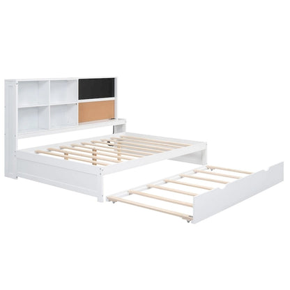 Full Pine Daybed with Blackboard, USB & Trundle