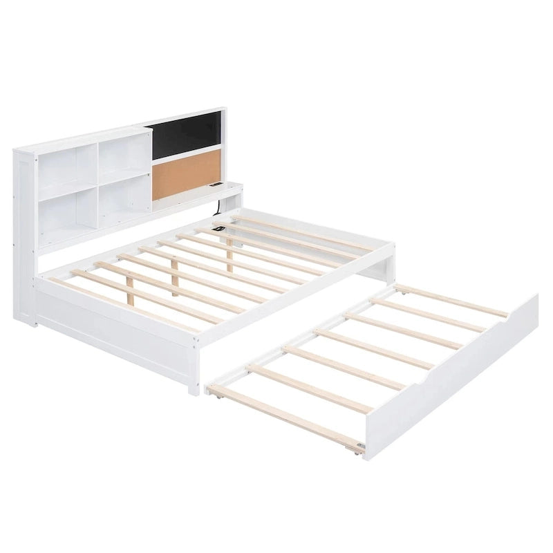 Full Pine Daybed with Blackboard, USB & Trundle