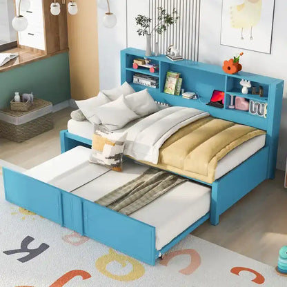 Metal Twin Size Daybed w/Twin Size Trundle, Storage Shelves, USB Ports