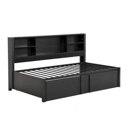 Metal Twin Size Daybed w/Twin Size Trundle, Storage Shelves, USB Ports