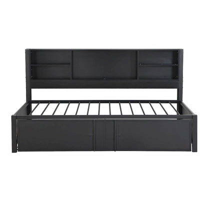 Metal Twin Size Daybed w/Twin Size Trundle, Storage Shelves, USB Ports