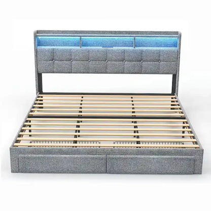 King Platform Bed with Charging Headboard, RGB Lights & 20W USB Ports