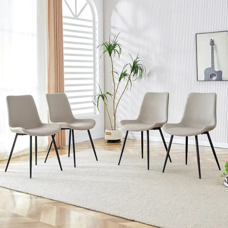 Dining Chair Set of 4, Family Dining Chair with Leather Backrest, Comfortable Kitchen Dining Chair with Extra Wide Cushion