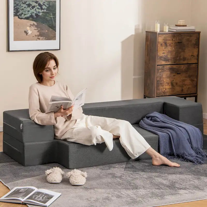 Costway 8-Inch Folding Sofa Bed with High-density Foam & Washable