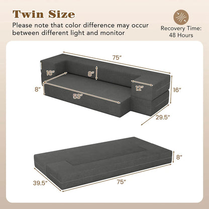 Costway 8-Inch Folding Sofa Bed with High-density Foam & Washable