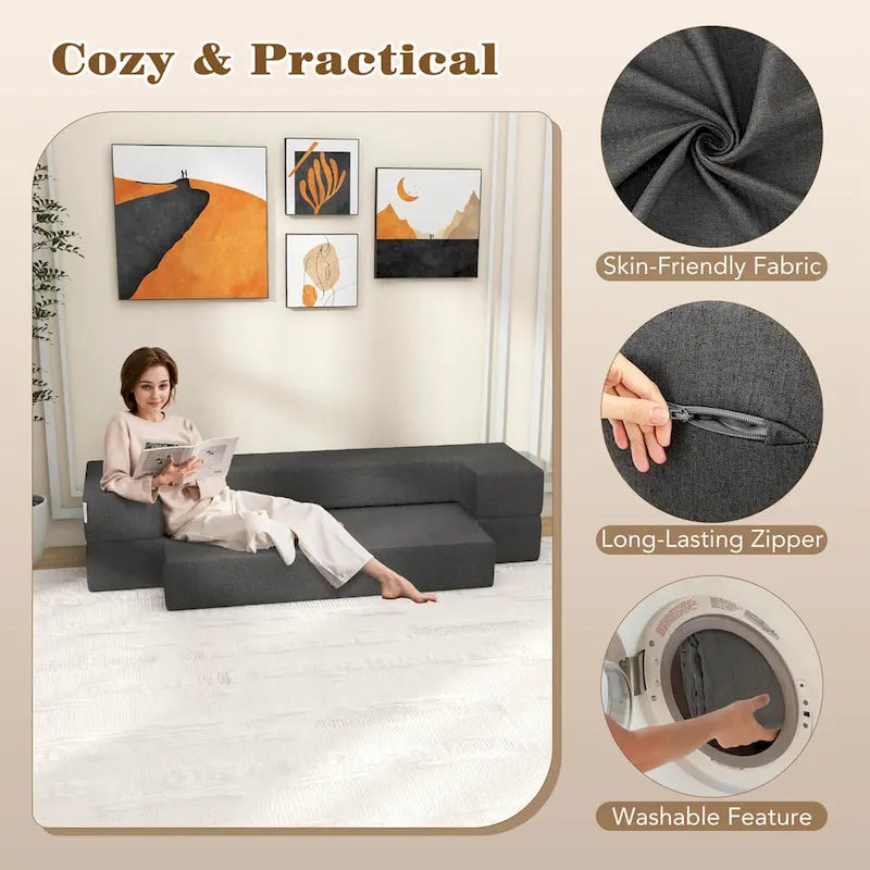 Costway 8-Inch Folding Sofa Bed with High-density Foam & Washable