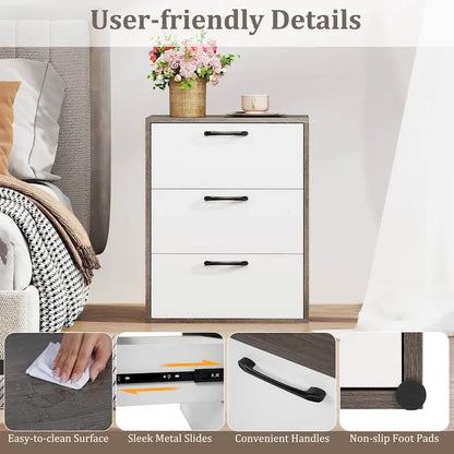 Costway 3 Drawer Dresser Chest of Drawer Storage Cabinet with Wide