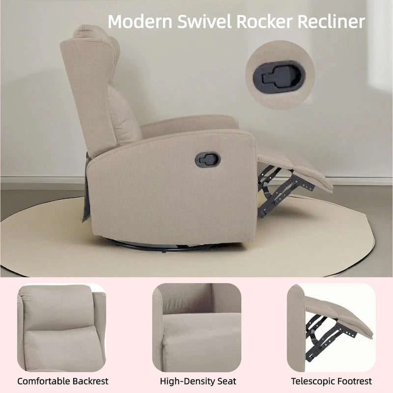 Rocking Swivel Recliner Chair for Living Room, 360 Degree Swivel, Adjustable Modern Reclining Chair with Lumbar Support