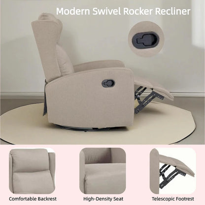 Rocking Swivel Recliner Chair for Living Room, 360 Degree Swivel, Adjustable Modern Reclining Chair with Lumbar Support