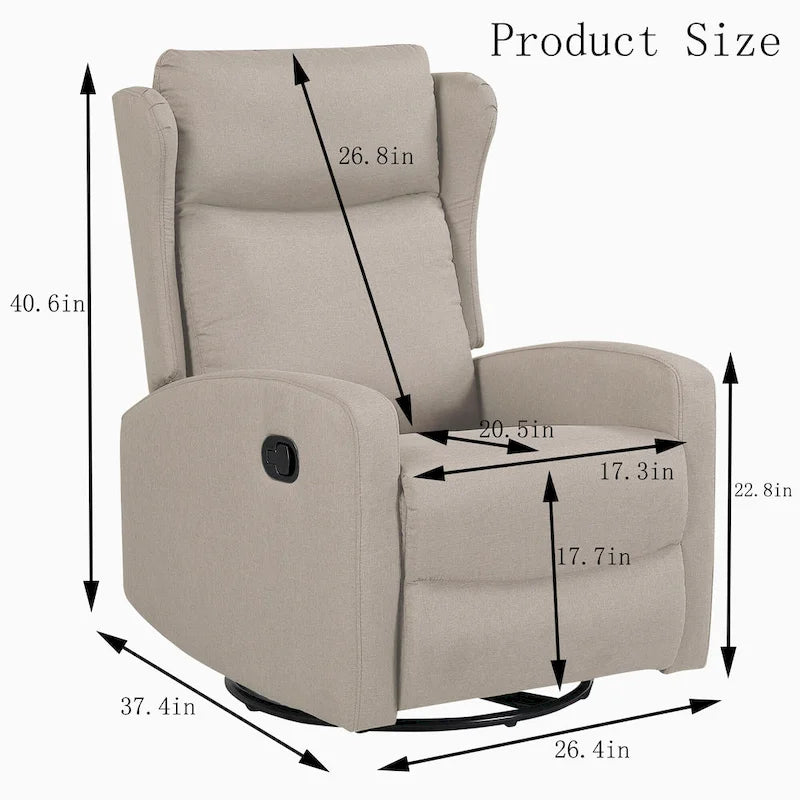 Rocking Swivel Recliner Chair for Living Room, 360 Degree Swivel, Adjustable Modern Reclining Chair with Lumbar Support