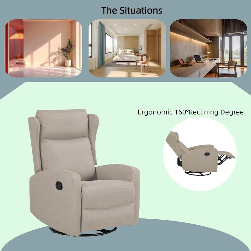 Rocking Swivel Recliner Chair for Living Room, 360 Degree Swivel, Adjustable Modern Reclining Chair with Lumbar Support
