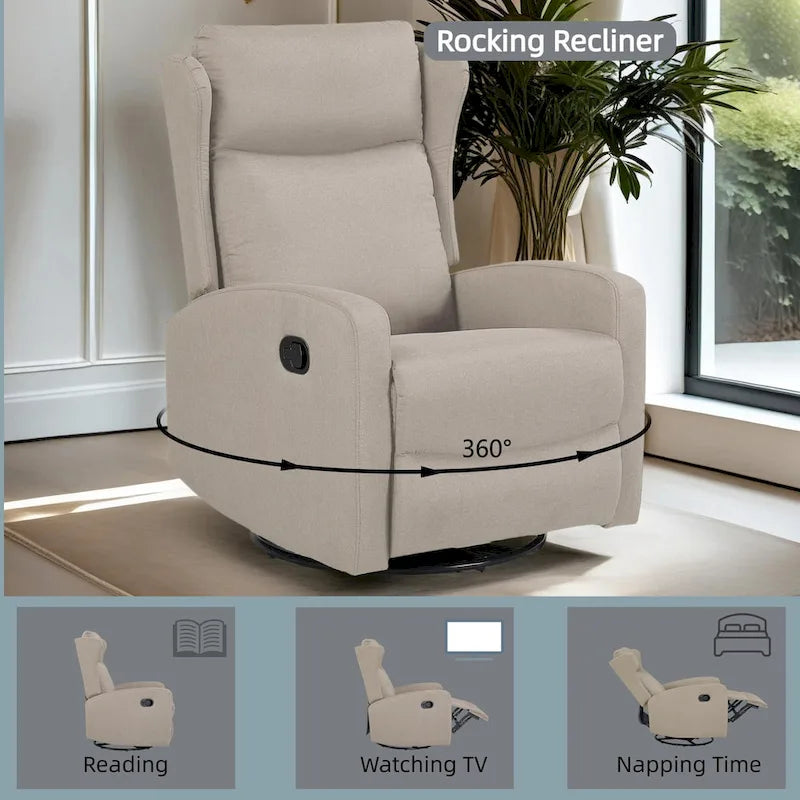 Rocking Swivel Recliner Chair for Living Room, 360 Degree Swivel, Adjustable Modern Reclining Chair with Lumbar Support