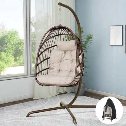 FINCATI Indoor Egg Swing Chair with Stand, 350 lbs Hanging Egg Chair with Stand, Outdoor Patio Wicker Hammock with Stand