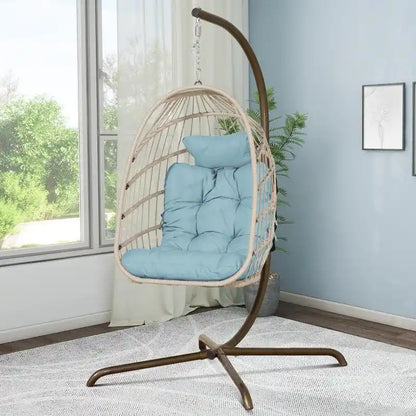 FINCATI Indoor Egg Swing Chair with Stand, 350 lbs Hanging Egg Chair with Stand, Outdoor Patio Wicker Hammock with Stand
