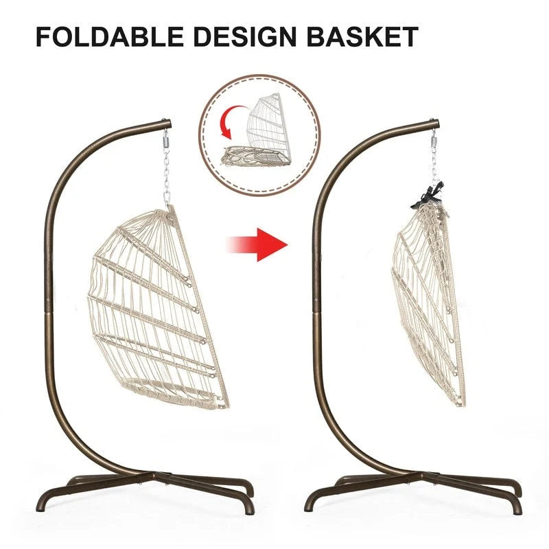 FINCATI Indoor Egg Swing Chair with Stand, 350 lbs Hanging Egg Chair with Stand, Outdoor Patio Wicker Hammock with Stand