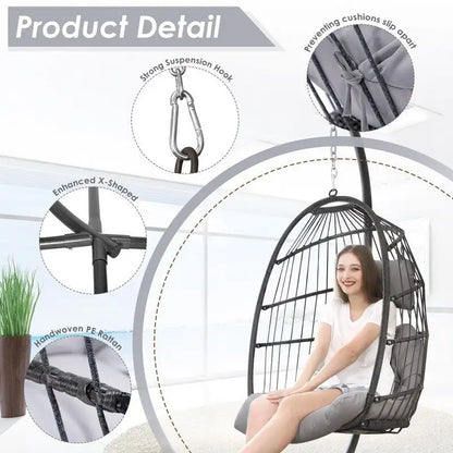 FINCATI Indoor Egg Swing Chair with Stand, 350 lbs Hanging Egg Chair with Stand, Outdoor Patio Wicker Hammock with Stand