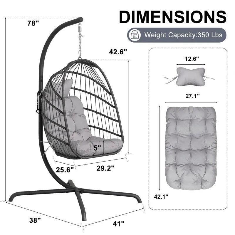 FINCATI Indoor Egg Swing Chair with Stand, 350 lbs Hanging Egg Chair with Stand, Outdoor Patio Wicker Hammock with Stand