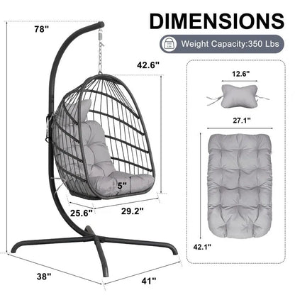 FINCATI Indoor Egg Swing Chair with Stand, 350 lbs Hanging Egg Chair with Stand, Outdoor Patio Wicker Hammock with Stand