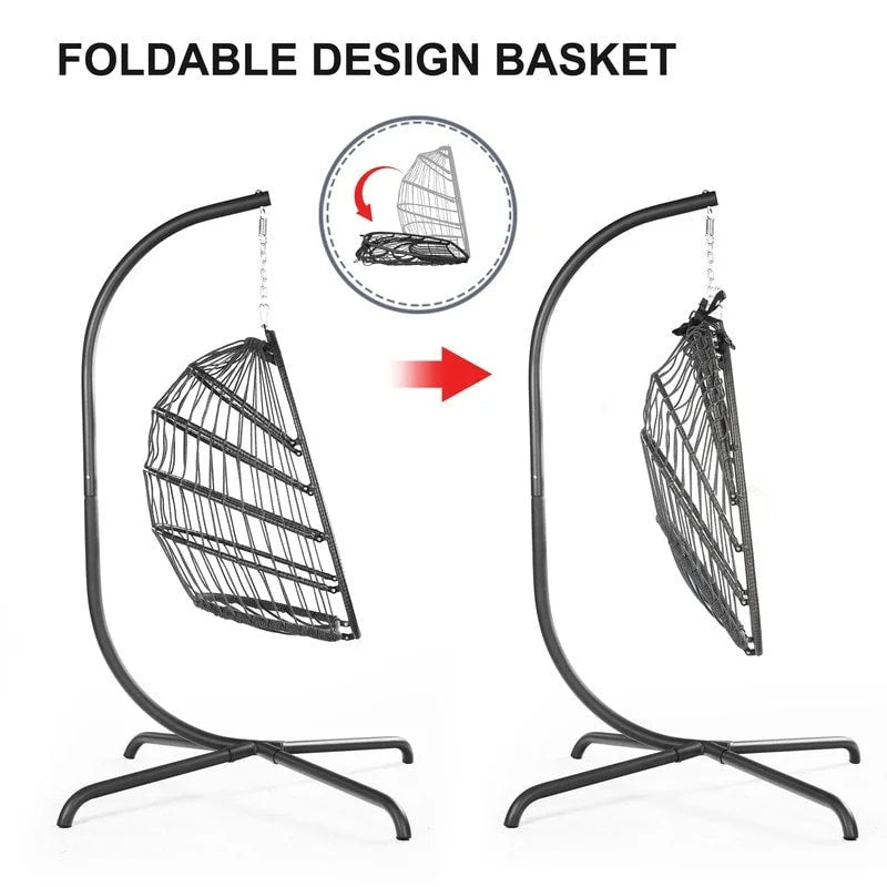 FINCATI Indoor Egg Swing Chair with Stand, 350 lbs Hanging Egg Chair with Stand, Outdoor Patio Wicker Hammock with Stand